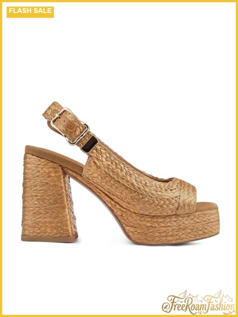 Woven Platform Slingback Sandals Chunky Block Heel Peep Toe Summer